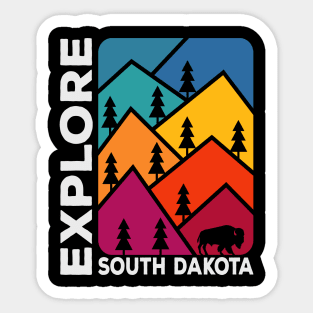 Explore South Dakota Vintage Mountains Bison Sticker